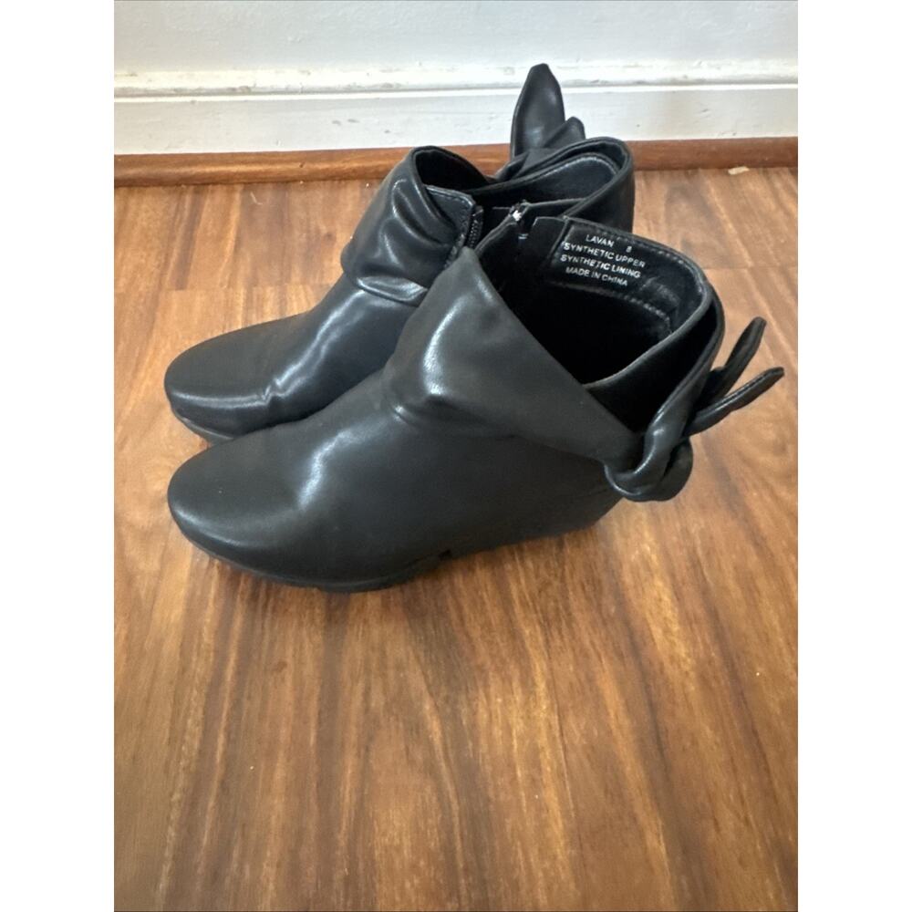 GC Shoes Women's Lavan Bow Detail Wedge Heel Ankle Booties Black Size 8 - Picture 2 of 8